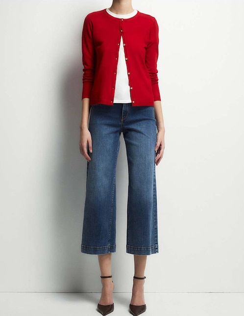 Jeans coulotte wide leg cintura para mujer 1
