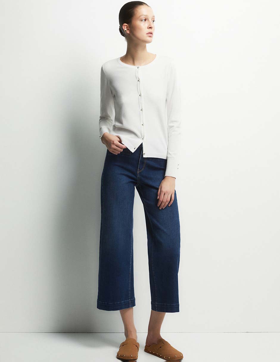 Jeans coulotte wide leg cintura para mujer 1
