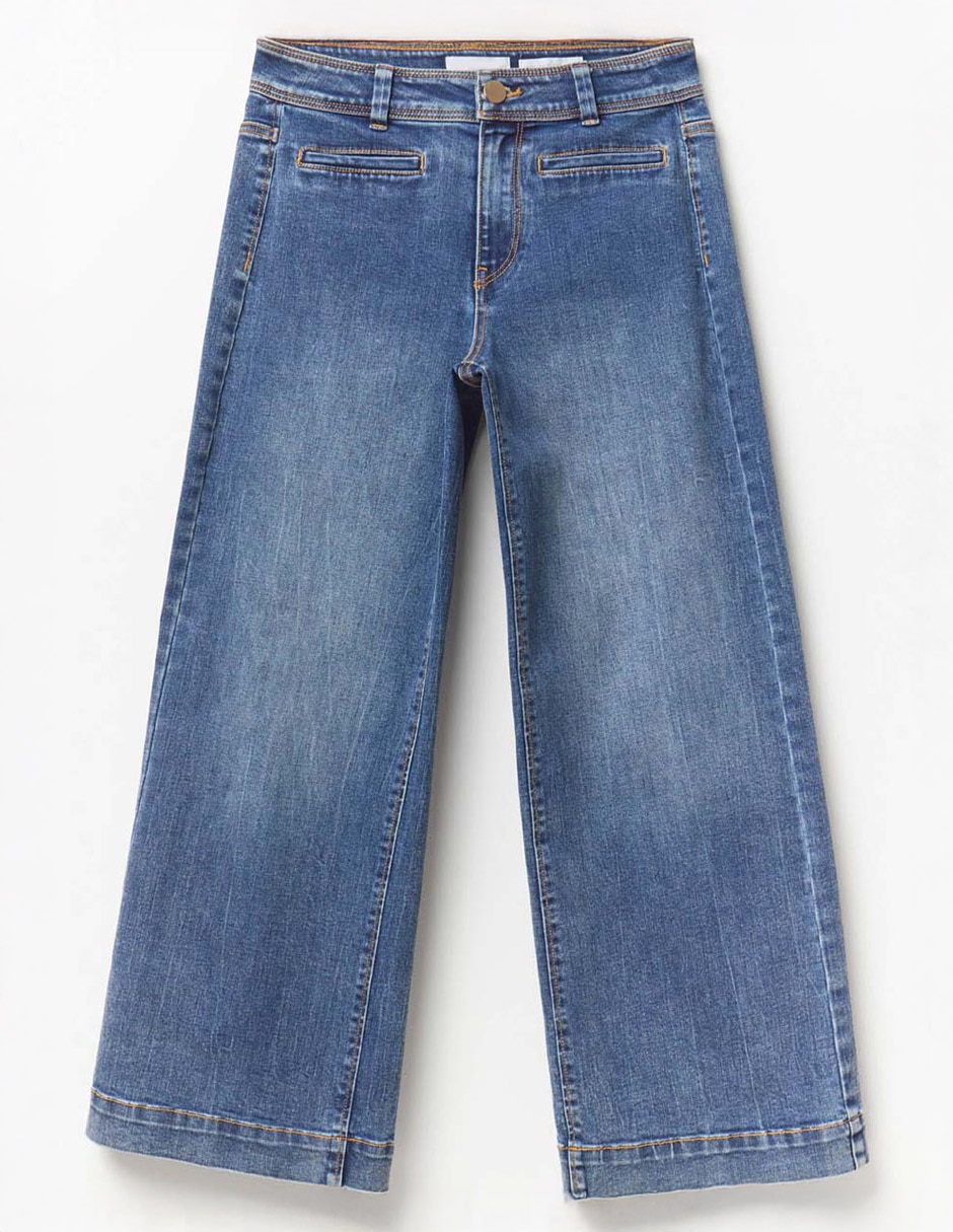 Jeans coulotte wide leg cintura para mujer 5